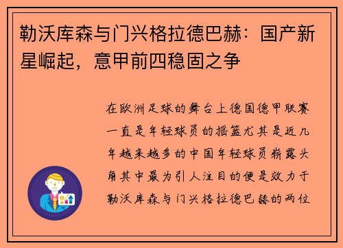 勒沃库森与门兴格拉德巴赫：国产新星崛起，意甲前四稳固之争
